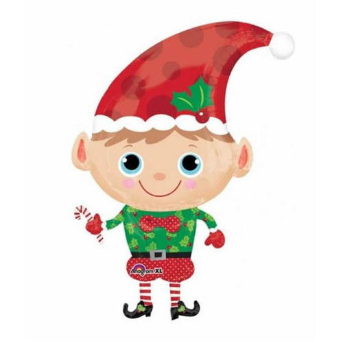 91cm SuperShape Foil Happy Christmas Elf Foil Balloon #4029397 - Each (Pkgd.) LOW STOCK