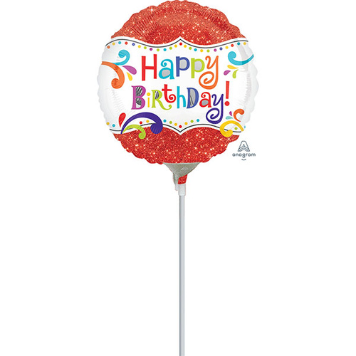22cm Birthday Sparkle Foil Balloon #4030874AF - Each (Inflated, supplied air-filled on stick) TEMPORARILY UNAVAILABLE