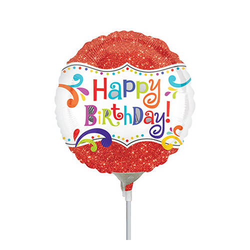 10cm Birthday HBD Sparkle Foil Balloon #4030880AF - Each (Inflated, supplied air-filled on stick)