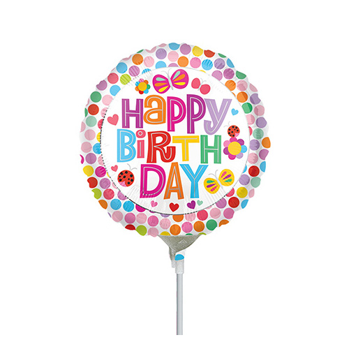 10cm Birthday Flower Foil Balloon #4030881AF - Each (Inflated, supplied air-filled on stick) 