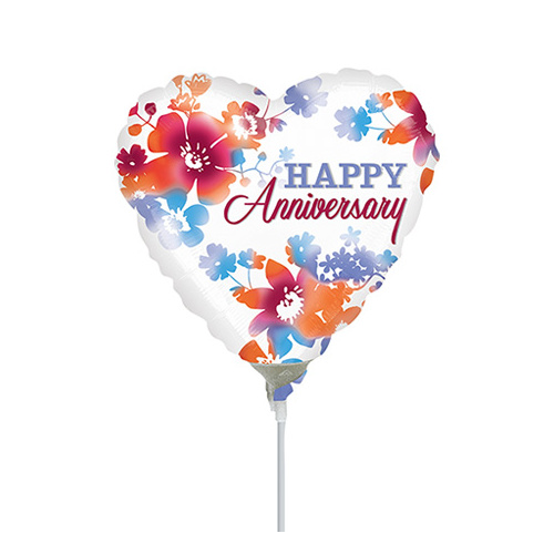 10cm Anniversary Watercolour Foil Balloon #4031929AF - Each (Inflated, supplied air-filled on stick)