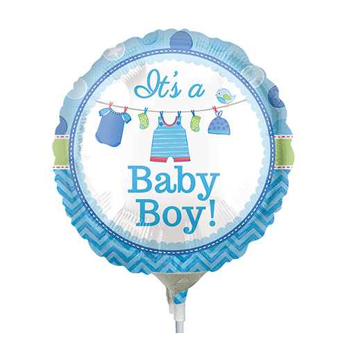 22cm Baby Boy Shower with Love Foil Balloon #4031932AF - Each (Inflated, supplied air-filled on stick) TEMPORARILY UNAVAILABLE