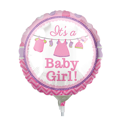 22cm Baby Girl Shower with Love Foil Balloon #4031933AF - Each (Inflated, supplied air-filled on stick) TEMPORARILY UNAVAILABLE