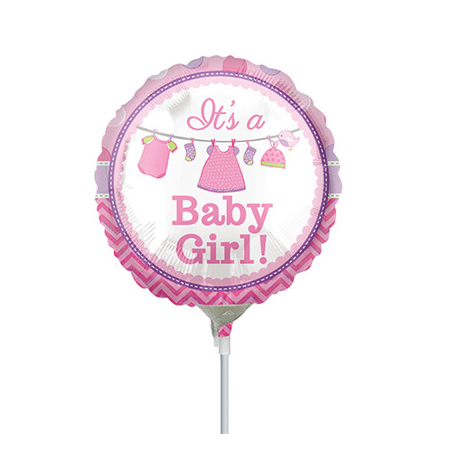 10cm Baby Girl Shower with Love Foil Balloon #4031984AF - Each (Inflated, supplied air-filled on stick)
