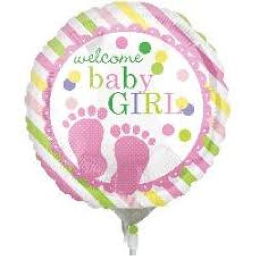 22cm Baby Girl Feet Foil Balloon #4032179AF - Each (Inflated, supplied air-filled on stick) TEMPORARILY UNAVAILABLE
