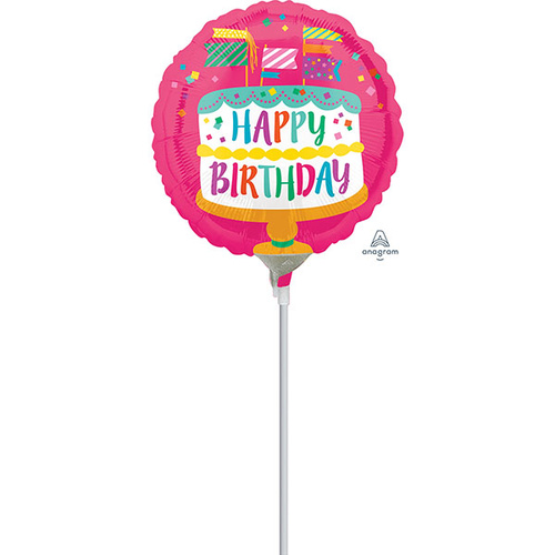 22cm Birthday Fancy Flags Foil Balloon #4033349AF - Each (Inflated, supplied air-filled on stick)  TEMPORARILY UNAVAILABLE