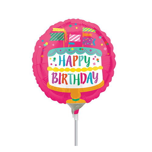 10cm Birthday Fancy Flags Foil Balloon #4033350AF - Each (Inflated, supplied air-filled on stick) TEMPORARILY UNAVAILABLE