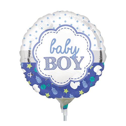 22cm Baby Boy Scallop Foil Balloon #4033721AF - Each (Inflated, supplied air-filled on stick) TEMPORARILY UNAVAILABLE