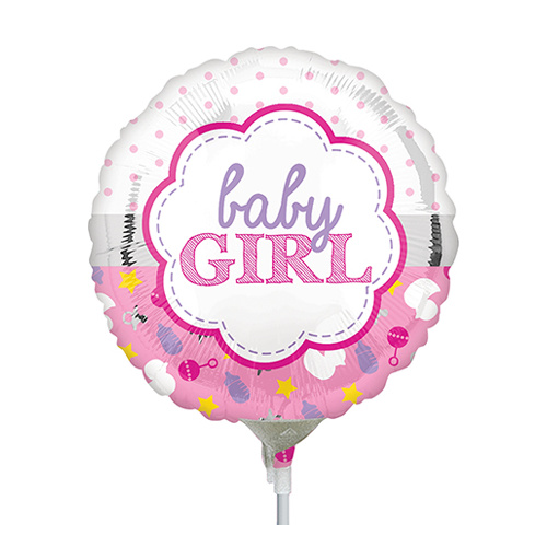 22cm Baby Girl Scallop Foil Balloon #4033723AF - Each (Inflated, supplied air-filled on stick) 