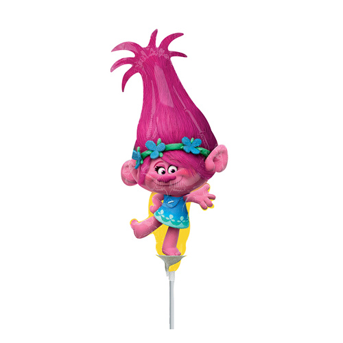Mini Shape Licensed Trolls Poppy Foil Balloon #4034694AF - Each (Inflated, supplied air-filled on stick)