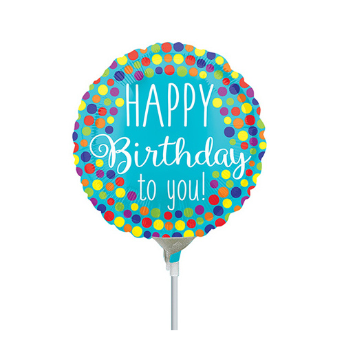10cm Birthday HBD To You Dots Foil Balloon #4035207AF - Each (Inflated, supplied air-filled on stick)  TEMPORARILY UNAVAILABLE
