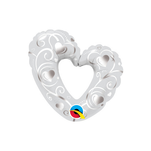 DISC Mini Shape Love Hearts & Filigree Pearl White Foil Balloon 35cm #40352AF - Each (Inflated, supplied air-filled on stick)