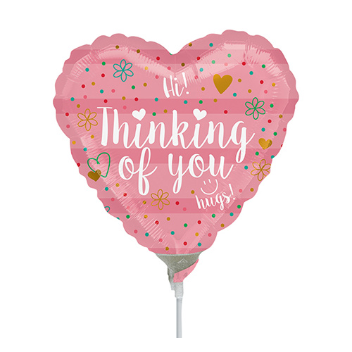 22cm Thinking of You Coral Foil Balloon #4035484AF - Each (Inflated, supplied air-filled on stick) TEMPORARILY UNAVAILABLE