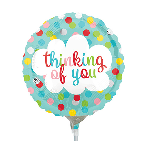 22cm Thinking of You Dots Foil Balloon #4035486AF - Each (Inflated, supplied air-filled on stick) TEMPORARILY UNAVAILABLE