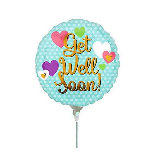 10cm Get Well Soon Hearts & Circles Foil Balloon #4035496AF - Each (Inflated, supplied air-filled on stick) TEMPORARILY UNAVAILABLE