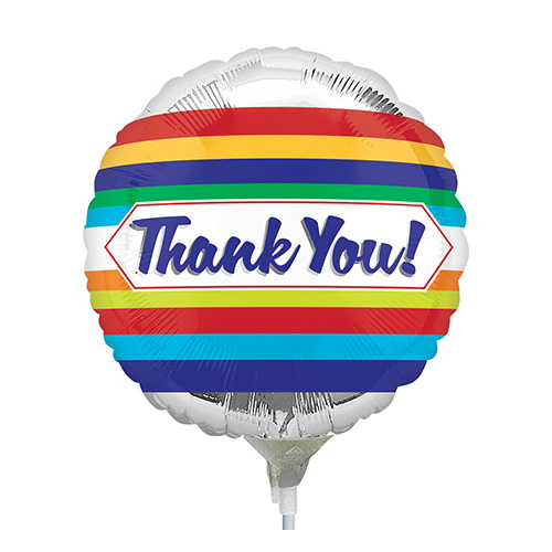 22cm Thank You Stripes Foil Balloon #4035587AF - Each (Inflated, supplied air-filled on stick)