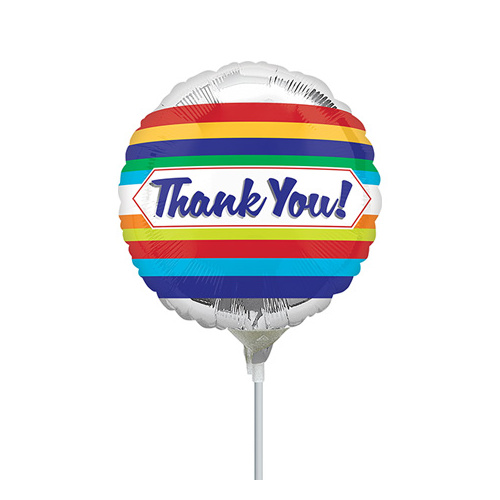 10cm Thank You Stripes Foil Balloon #4035588AF - Each (Inflated, supplied air-filled on stick) 