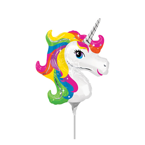 Mini Shape Unicorn Foil Balloon #4036395AF - Each (Inflated, supplied air-filled on stick) 