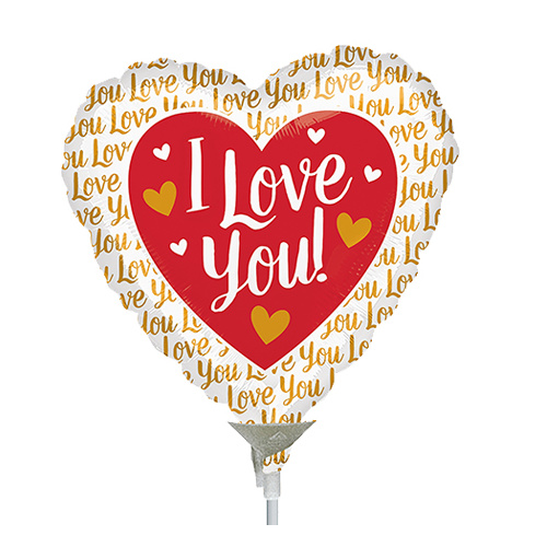 22cm Love You Gold Foil Balloon #4036461AF - Each  (Inflated, supplied air-filled on stick) TEMPORARILY UNAVAILABLE