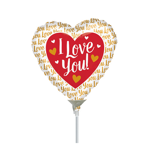 10cm Love You Gold Foil Balloon #4036466AF - Each  (Inflated, supplied air-filled on stick)TEMPORARILY UNAVAILABLE