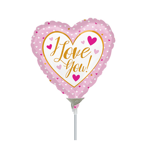 10cm Love You Gold & Pink Foil Balloon #4036468AF - Each  (Inflated, supplied air-filled on stick) TEMPORARILY UNAVAILABLE
