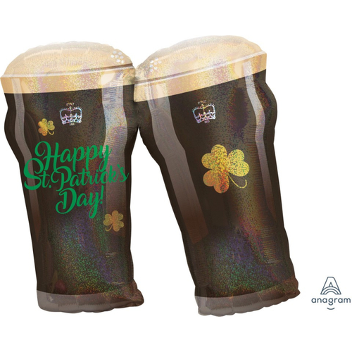71cm SuperShape Happy St Patrick's Day Beer Glasses Foil Balloon #4036922 - Each (Pkgd.) TEMPORARILY UNAVAILABLE