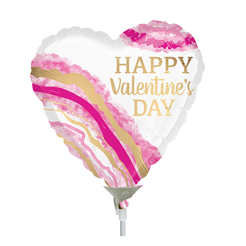 22cm Valentine's Day Watercolour Geode Foil Balloon #4038793AF - Each  (Inflated, supplied air-filled on stick) TEMPORARILY UNAVAILABLE