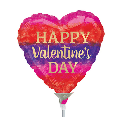 22cm Valentine's Day Watercolour Stripes Foil Balloon #4038797AF - Each (Inflated, supplied air-filled on stick)  TEMPORARILY UNAVAILABLE