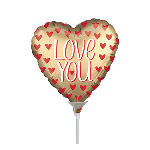  10cm Love You Satin Gold Foil Balloon #4038809AF - Each (Inflated, supplied air-filled on stick) TEMPORARILY UNAVAILABLE
