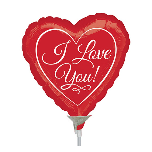 22cm Love You Traditional Script Foil Balloon #4038937AF - Each (Inflated, supplied air-filled on stick) TEMPORARILY UNAVAILABLE