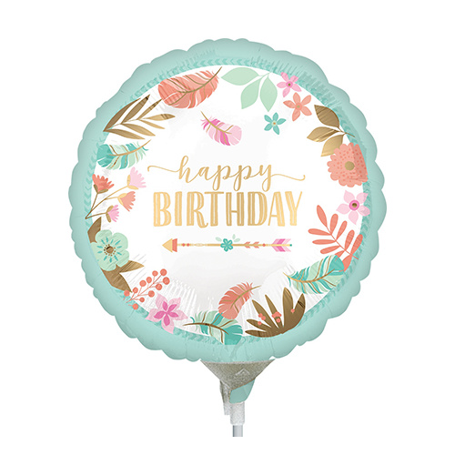 22cm Birthday Boho Girl Foil Balloon #4039070AF - Each (Inflated, supplied air-filled on stick)TEMPORARILY UNAVAILABLE