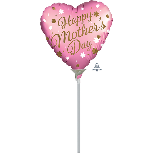 10cm Happy Mother's Day Satin Infused Foil Balloon #4039231AF - Each (Inflated, supplied air-filled on stick)