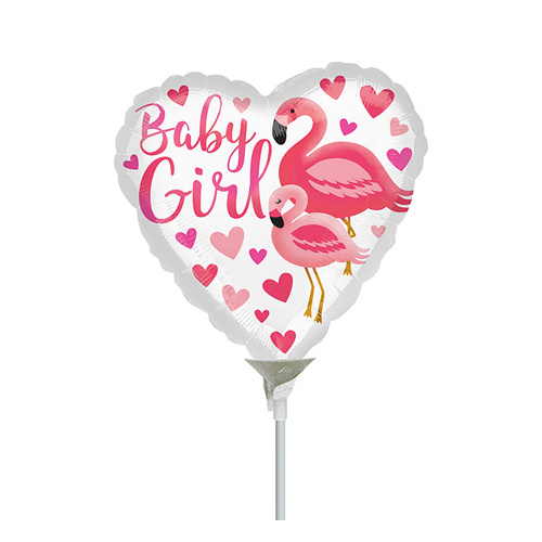 10cm Baby Girl Flamingo Foil Balloon #4039647AF - Each (Inflated, supplied air-filled on stick)