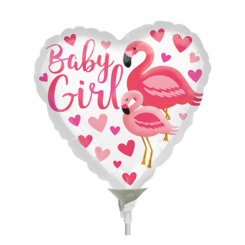 22cm Baby Girl Flamingo Foil Balloon #4039648AF - Each (Inflated, supplied air-filled on stick) TEMPORARILY UNAVAILABLE 