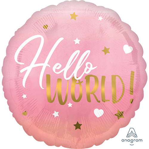 45cm Baby Girl Hello World Foil Balloon #4039724 - Each (Pkgd)