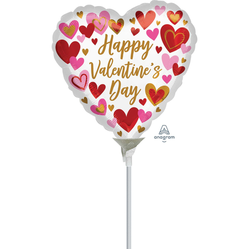 10cm Happy Valentine's Day Playful Hearts Foil Balloon #4040592AF - Each (Inflated, supplied air-filled on stick)