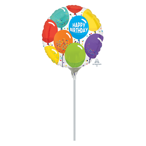 22cm Happy Birthday Celebration Foil Balloon #4040674AF - Each (Inflated, supplied air-filled on stick)