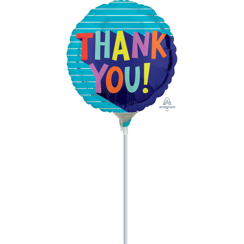 22cm Thank You! Fun Type Foil Balloon #4041189AF - Each (Inflated, supplied air-filled on stick)