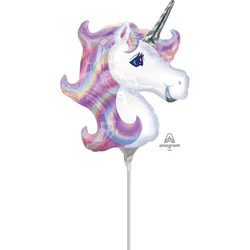 Mini Shape Unicorn Pastel Foil Balloon #4041233AF - Each (Inflated, supplied air-filled on stick)