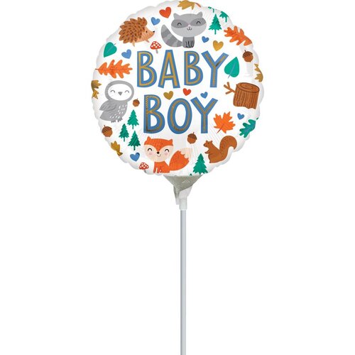 22cm Baby Boy Woodland Fun Foil Balloon #4041651AF - Each (Inflated, supplied air-filled on stick)