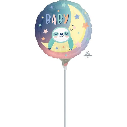 22cm Baby Sloth Foil Balloon #4041667AF - Each (Inflated, supplied air-filled on stick) 