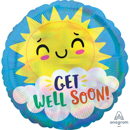45cm Round Holographic Iridescent Get Well Soon Happy Sun Foil Balloon #4041691 - Each (Pkgd.)