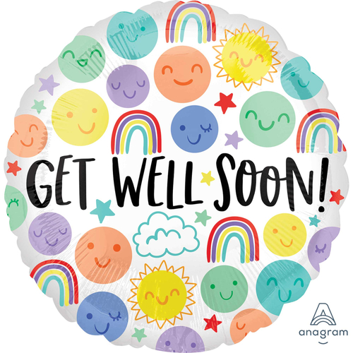 45cm Round Get Well Soon Happy Doodles Foil Balloon #4041696 - Each (Pkgd.) 