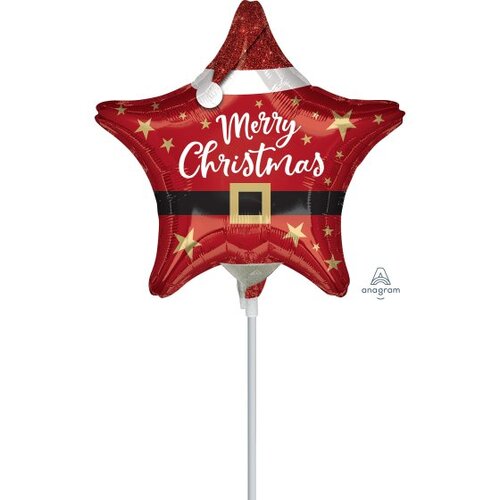 22cm Shape Santa Christmas Star Foil Balloon #4042075AF - Each (Inflated, supplied air-filled on stick)