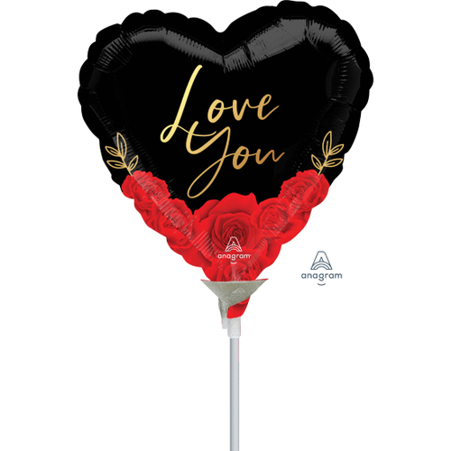 22cm Love You Romantic Roses Foil Balloon #4042286AF - Each  (Inflated, supplied air-filled on stick)