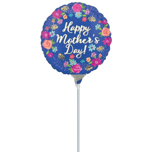 22cm Happy Mother's Day Circles in Flowers Foil Balloon #4042743AF - Each  (Inflated, supplied air-filled on stick) SOLD OUT 2024