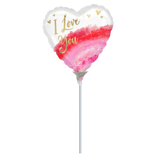 22cm I Love You Geode Watercolour Foil Balloon #4043675AF - Each  (Inflated, supplied air-filled on stick)