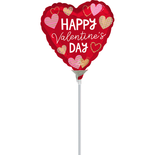 22cm Happy Valentine's Day Crafty Foil Balloon #4043679AF - Each (Inflated, supplied air-filled on stick)