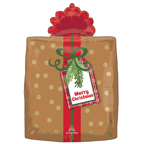45cm Shape Foil Merry Christmas Plaid Present #4044909 - Each (Pkgd.) 