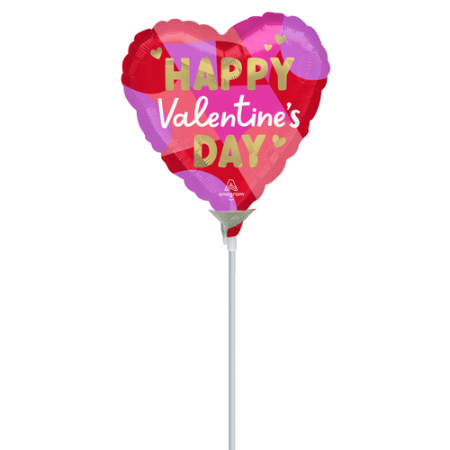 22cm Happy Valentine's Day Blocking Brights Foil Balloon #4045131AF - Each (Inflated, supplied air-filled on stick)